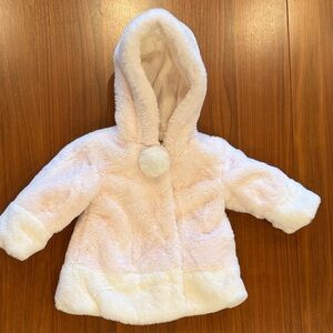 Plush Hooded Baby Jacket - Light Pink Faux Fur
